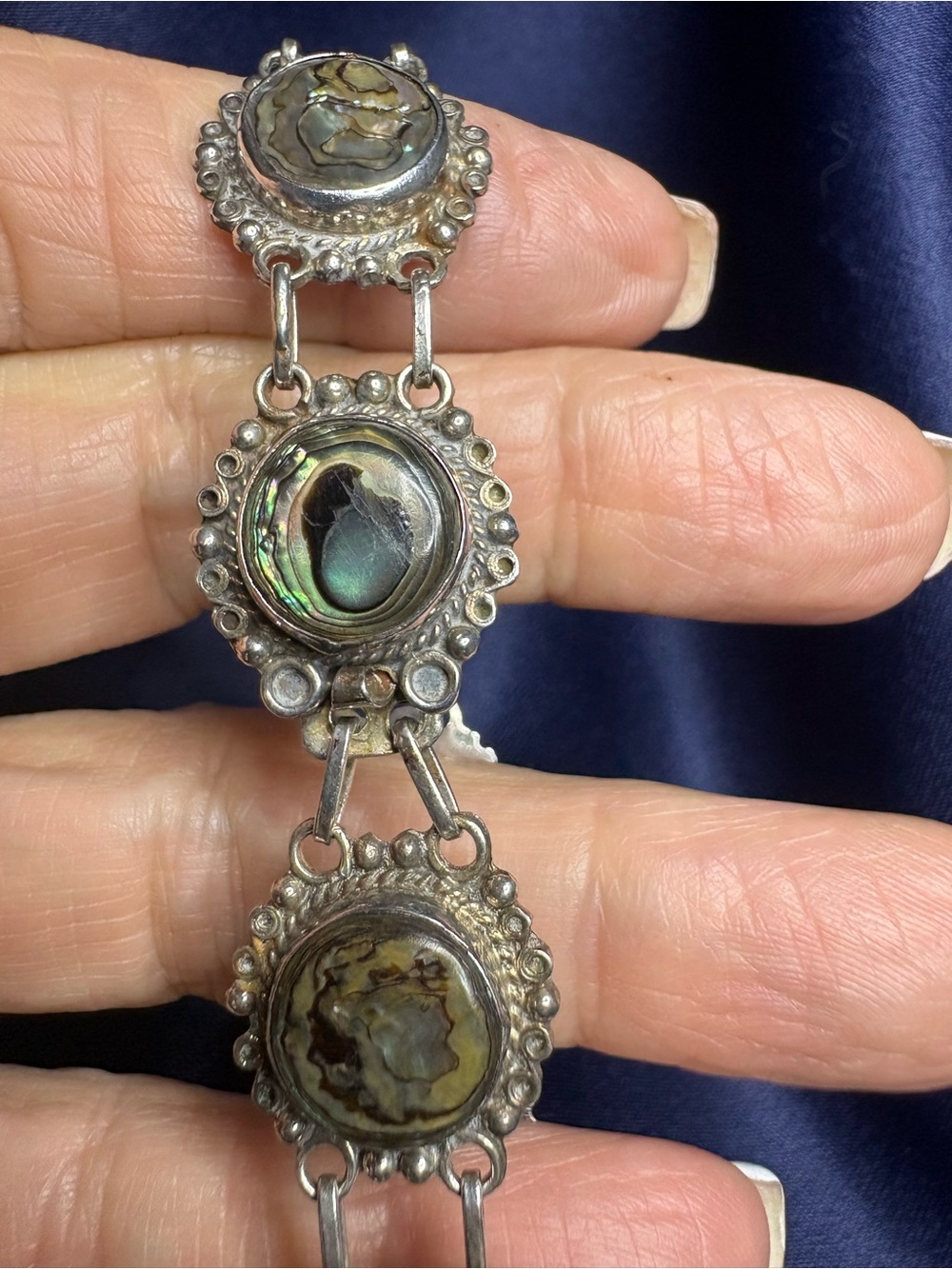 Bracelet Sterling Silver Abalone Vintage Link Bracelet Slide Clasp - Picture 5 of 9